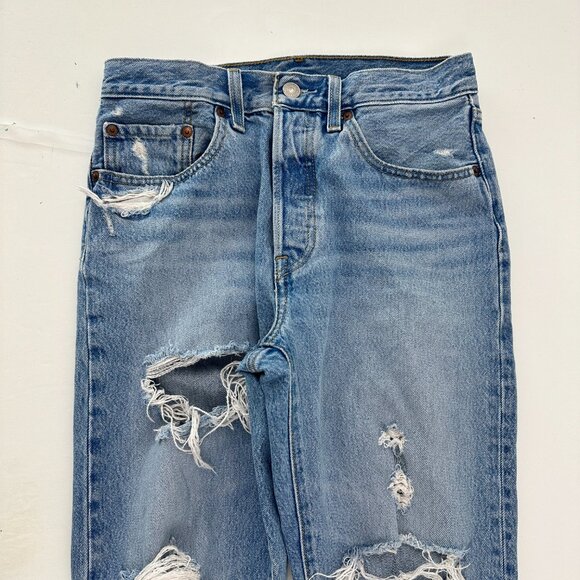 Levi's 501 Straight Button Fly Distressed Raw Hem Women's size 26 Blue Jeans - Picture 2 of 5